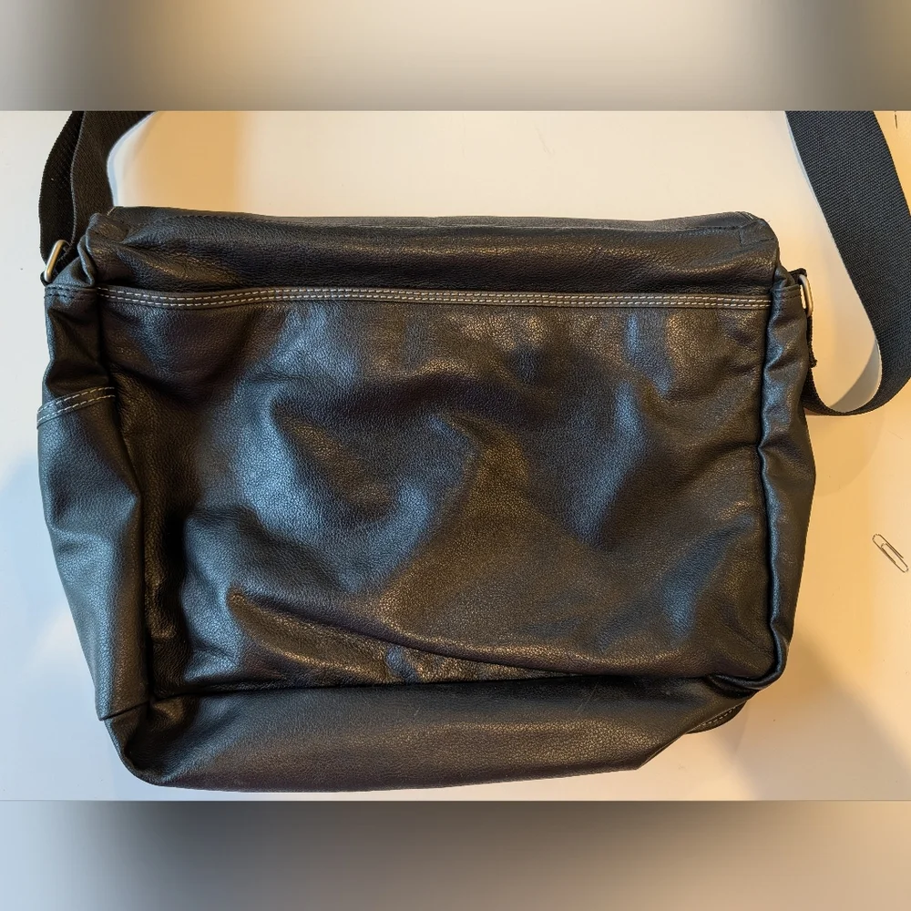 Franklin Covey Leather Satchel Briefcase Cross Body Laptop Bag Black